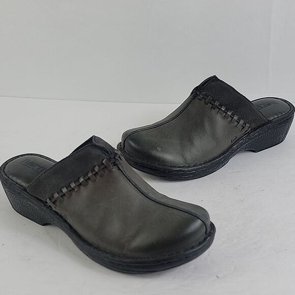 Born Avoca Gray Leather Slip On Women's Clogs. - Picture 2 of 12